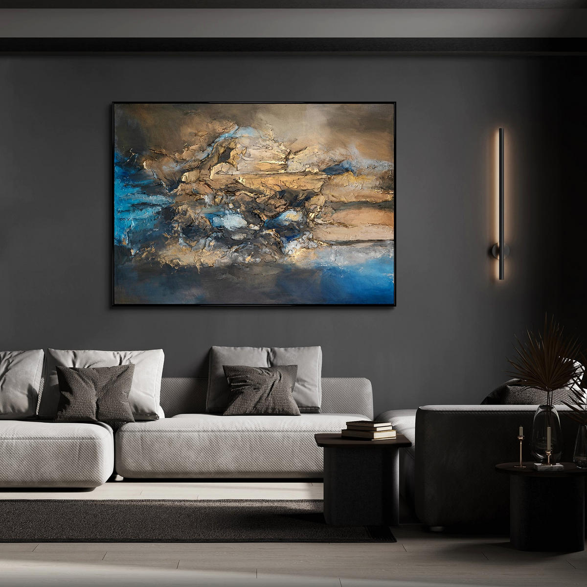 GEMÄLDE Elegante Abstraktion II Schattenfugenrahmen Schwarz 180x120 cm - Schwarz, Holz (180/120cm) - YS-art gallery