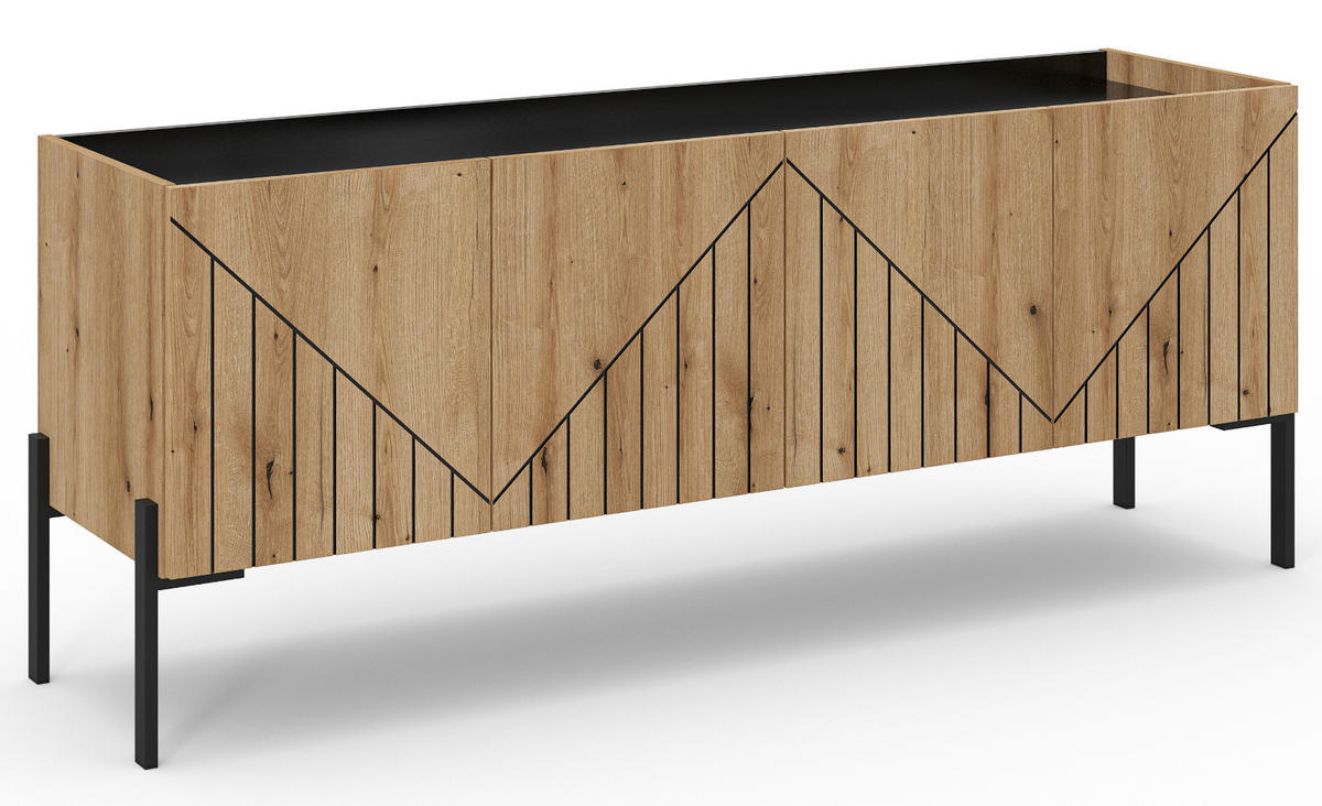 TV-LOWBOARD Evoke Eiche, TV Unterteil 153 cm, mit Soft-Close und Komforthöhe 62 cm - Eichefarben/Schwarz, Holzwerkstoff/Metall (153/62/40cm) - Inn.Furn