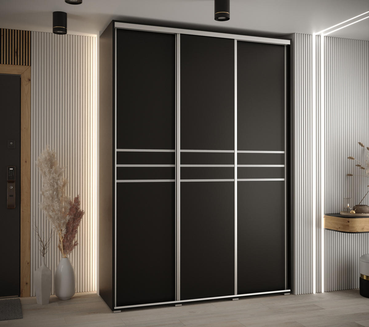 SCHWEBETÜRENSCHRANK 235,2/170/60 3-türig - Silberfarben/Schwarz, Holz/Metall (170/235/60cm) - Abiks Möbel