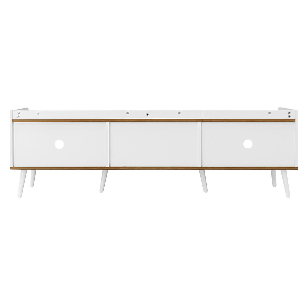TV-SCHRANK 160/39/49,5 cm Weiß und Natur MDF mit 3 Türen und stabilem Holzfuß - Weiß, Holzwerkstoff (160/49.5/39cm) - OKWISH