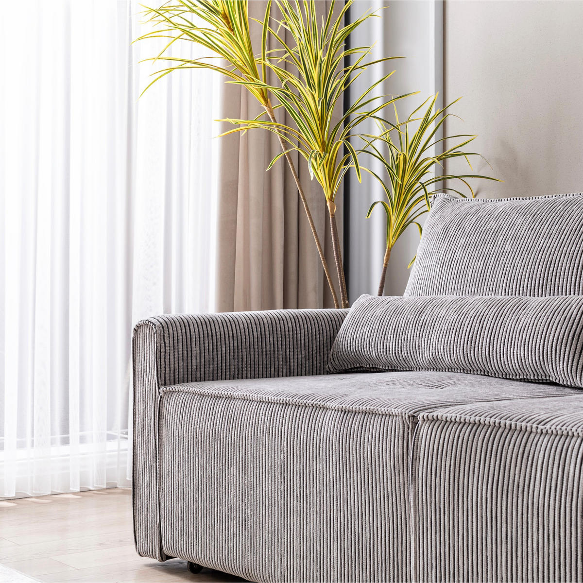 ECKSOFA mit Schlaffunktion 8 fach verstellbare Rückenlehne - Grau, Holz (137/190cm) - Gowoll