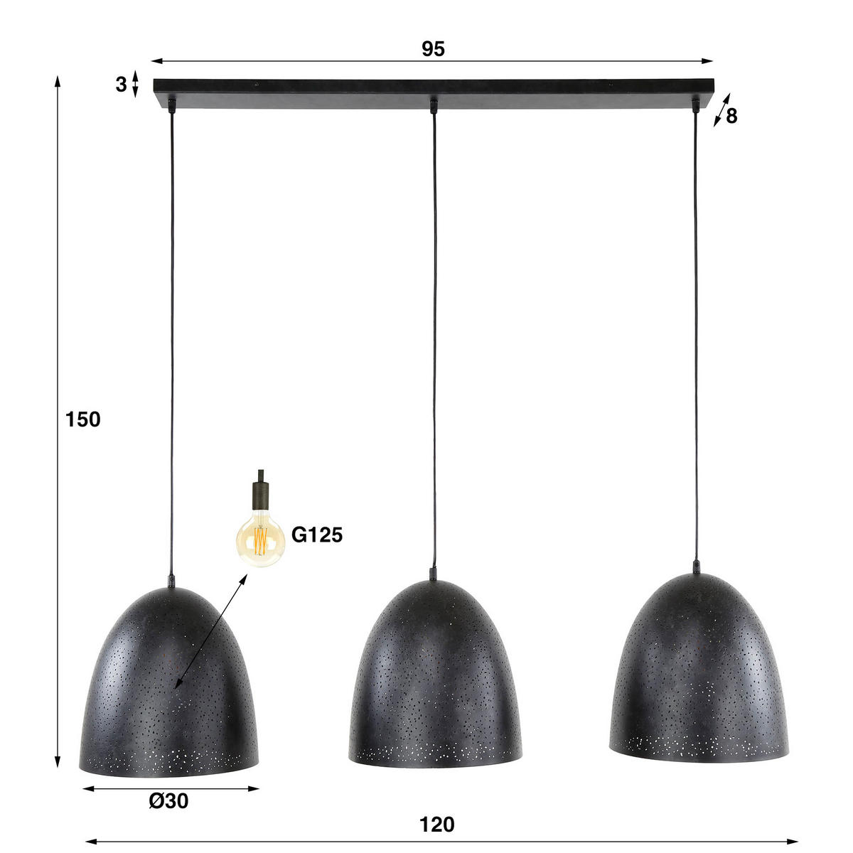 HÄNGELEUCHTE Cosmos Schwarz 30/125/ 150 cm - Schwarz, Metall (30/125/150cm) - Hoyz Collection