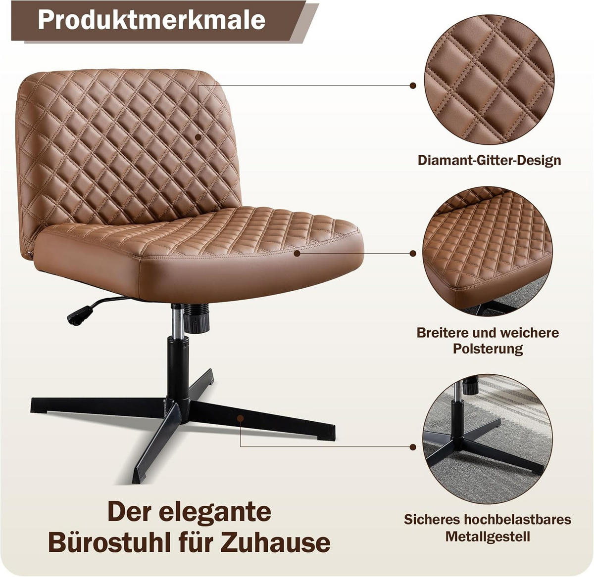 BÜRO-DREHSTUHL Braun 49/64/84 cm - Braun, Metall (64/84/49cm) - Urban Meuble