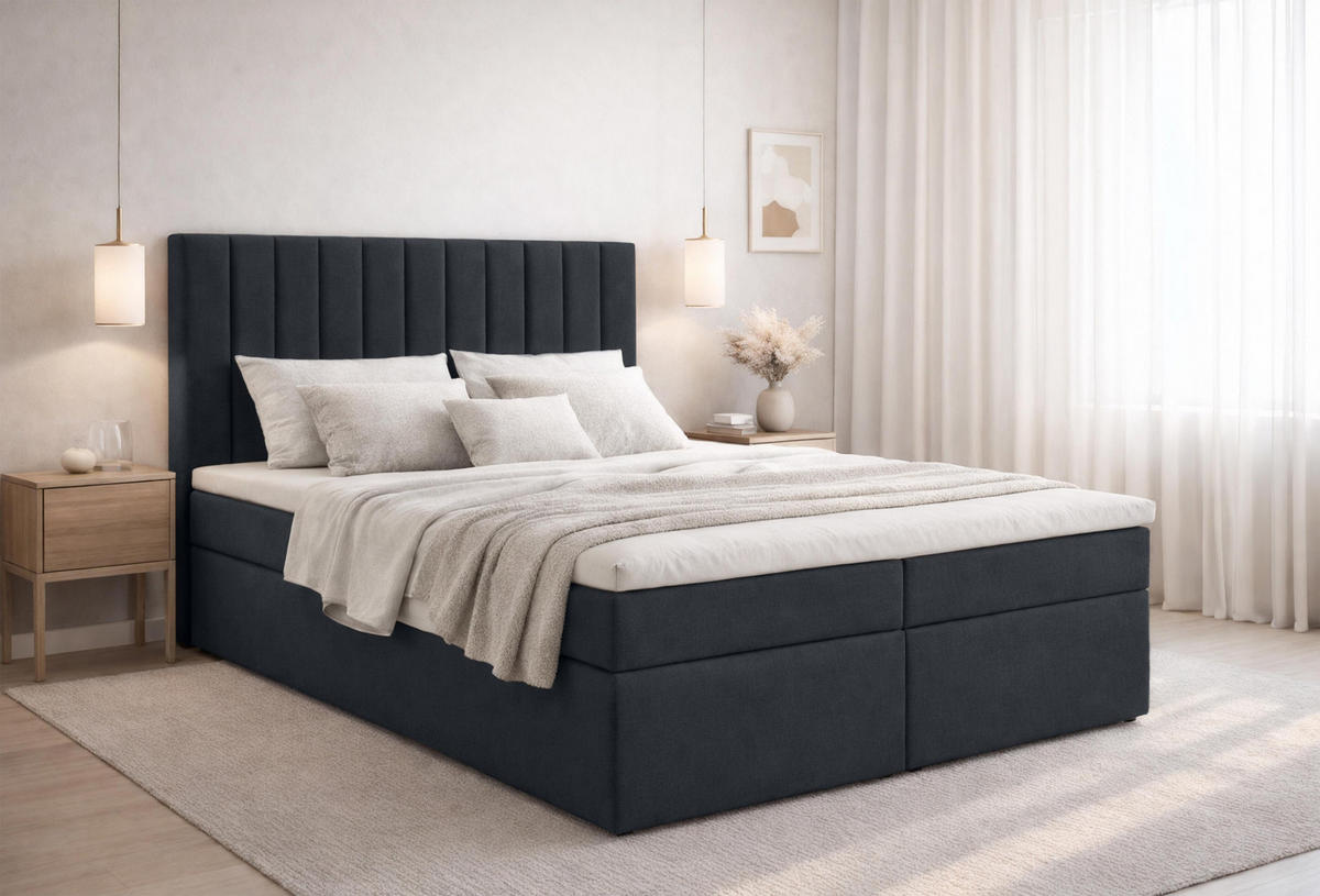 BOXBETT BURSA 160x200 cm mit Bettkasten und Matratze - Schwarz + TOPPER - Schwarz, Holz/Holzwerkstoff (160/200cm) - AX Living