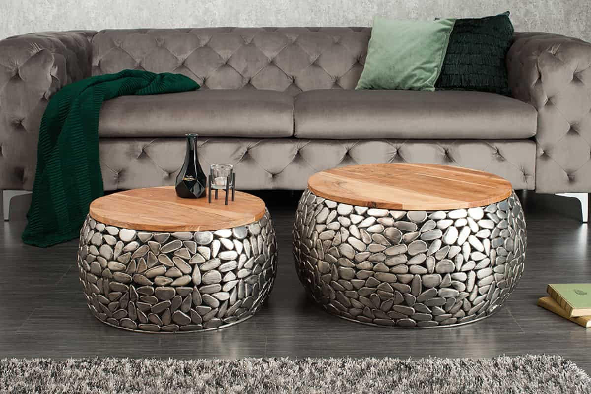 COUCHTISCH STONE MOSAIC Mango Silber 65 cm - Silberfarben/Braun, Holz/Metall (65/65/35cm) - riess-ambiente