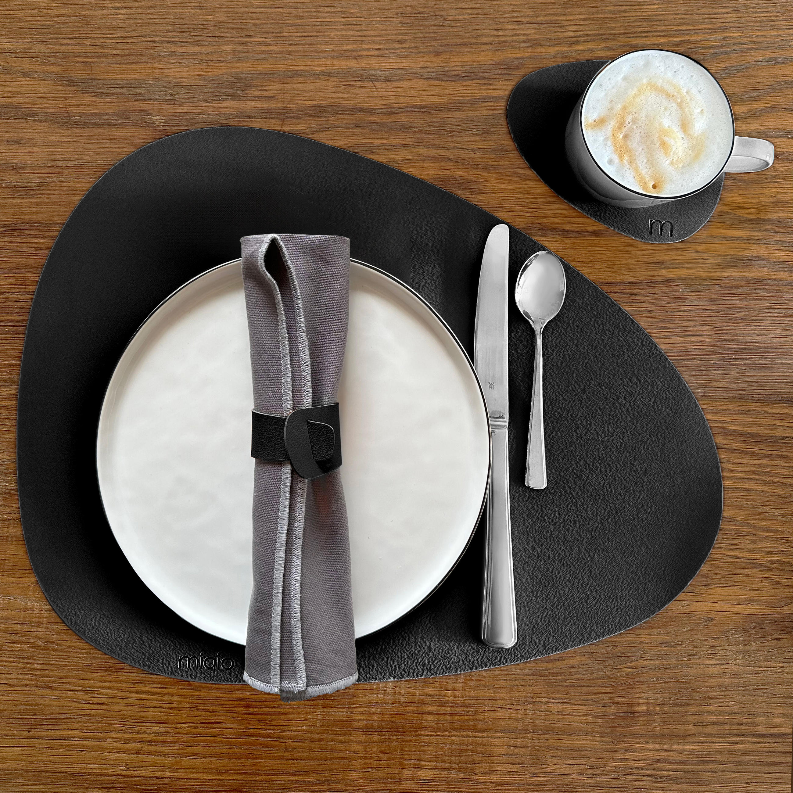 TISCHSETS aus Kunstleder Steinform 18 Teile - Schwarz, Textil (40/32/3cm) - Miqio Design