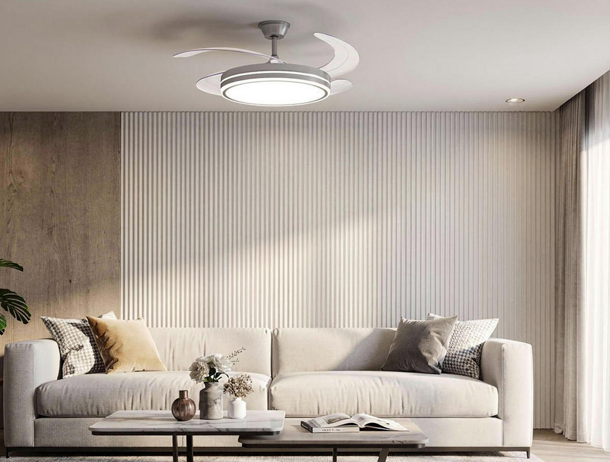 LED-DECKENLAMPE Plata mit integriertem Ventilator 60 W - Silberfarben, Kunststoff (45/107/107cm) - Purline