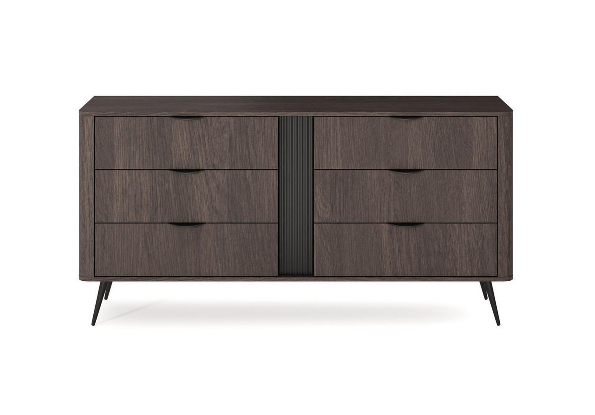 SIDEBOARD Terzo 2D 3S Eiche Dunin mit Rillendekor - Schwarz Metallfüße - Eichefarben/Schwarz, Holz/Holzwerkstoff (163/81/38cm) - Ravio