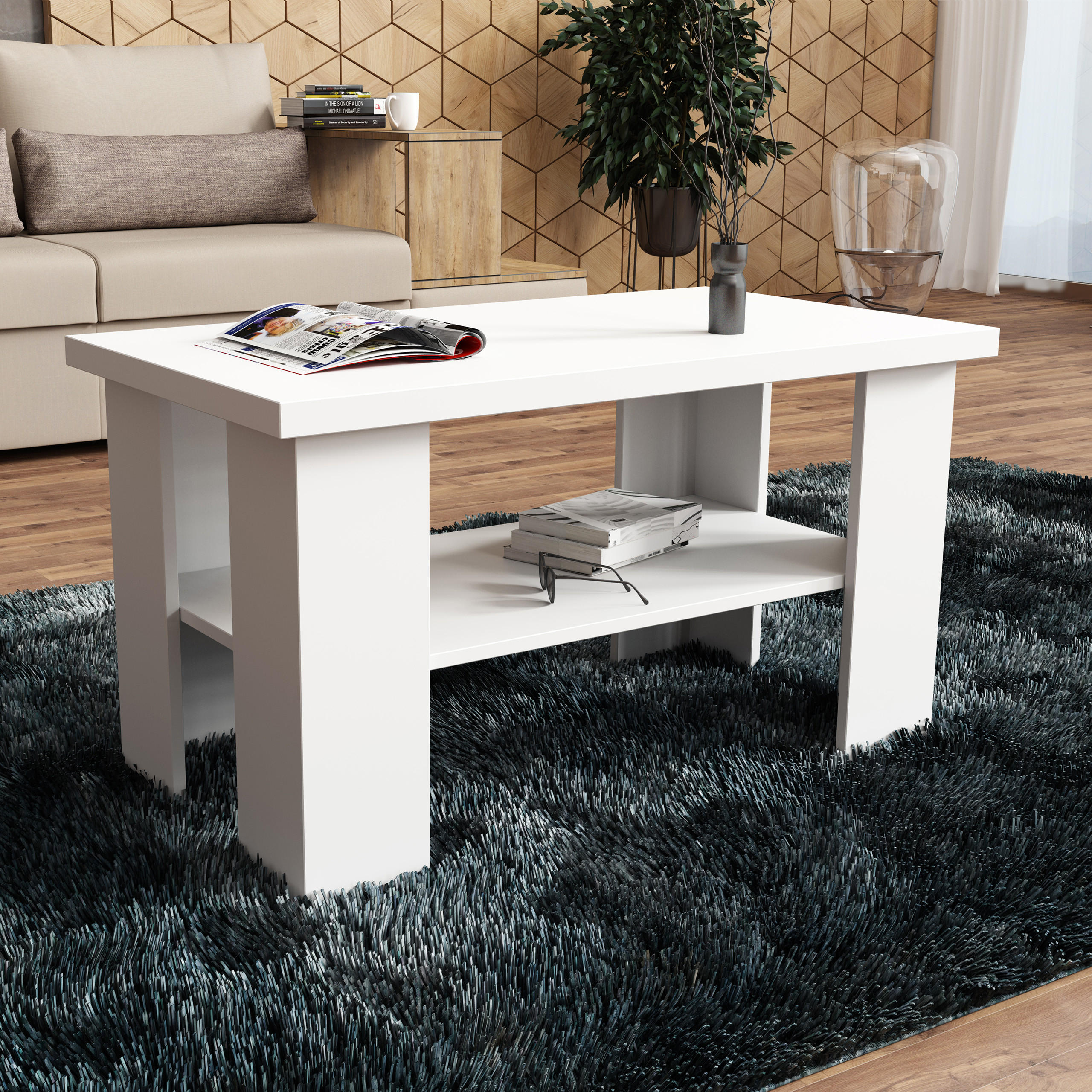 COUCHTISCH LAURA 90/50/45 cm Weiß - Weiß, Holzwerkstoff (45/90/50cm) - MASSENO
