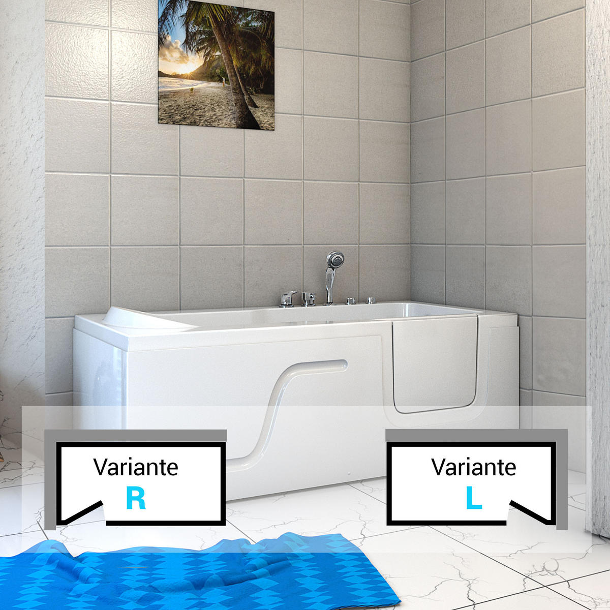 SENIORENWANNE mit Tür S17-TH-R 75x150cm - Weiß, Glas/Kunststoff (150/54/75cm) - AcquaVapore by Sandra Jentho