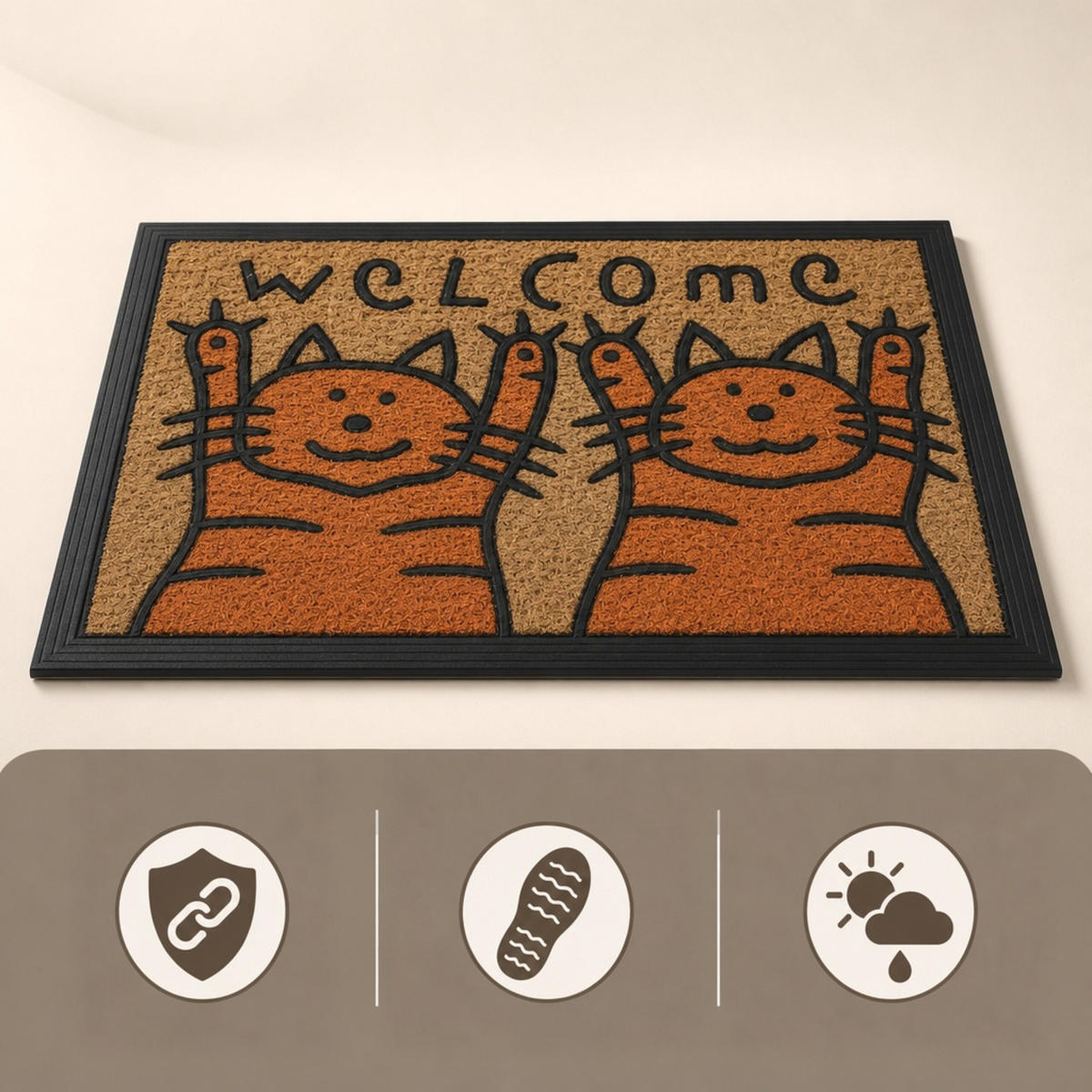 ROHOŽKA Přírodní Oranžová Černá kokosové vlákno 60x40 cm - různobarevná, textil/plast (60/40cm) - Relaxdays