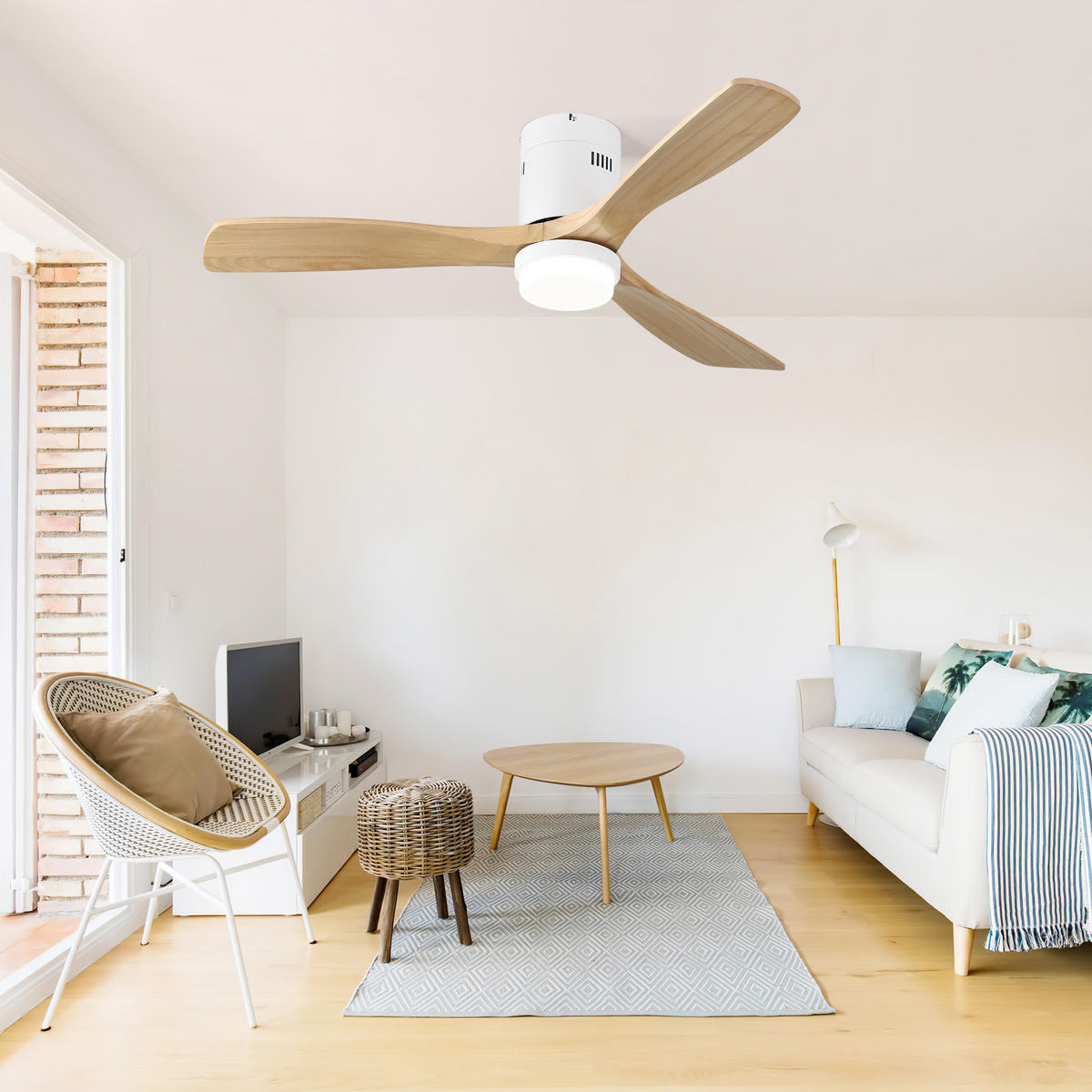 DECKENVENTILATOR 52Zoll Weiß Holzflügel DC Motor Fernbedienung - Braun, Kunststoff (132/132/30cm) - CASIVA
