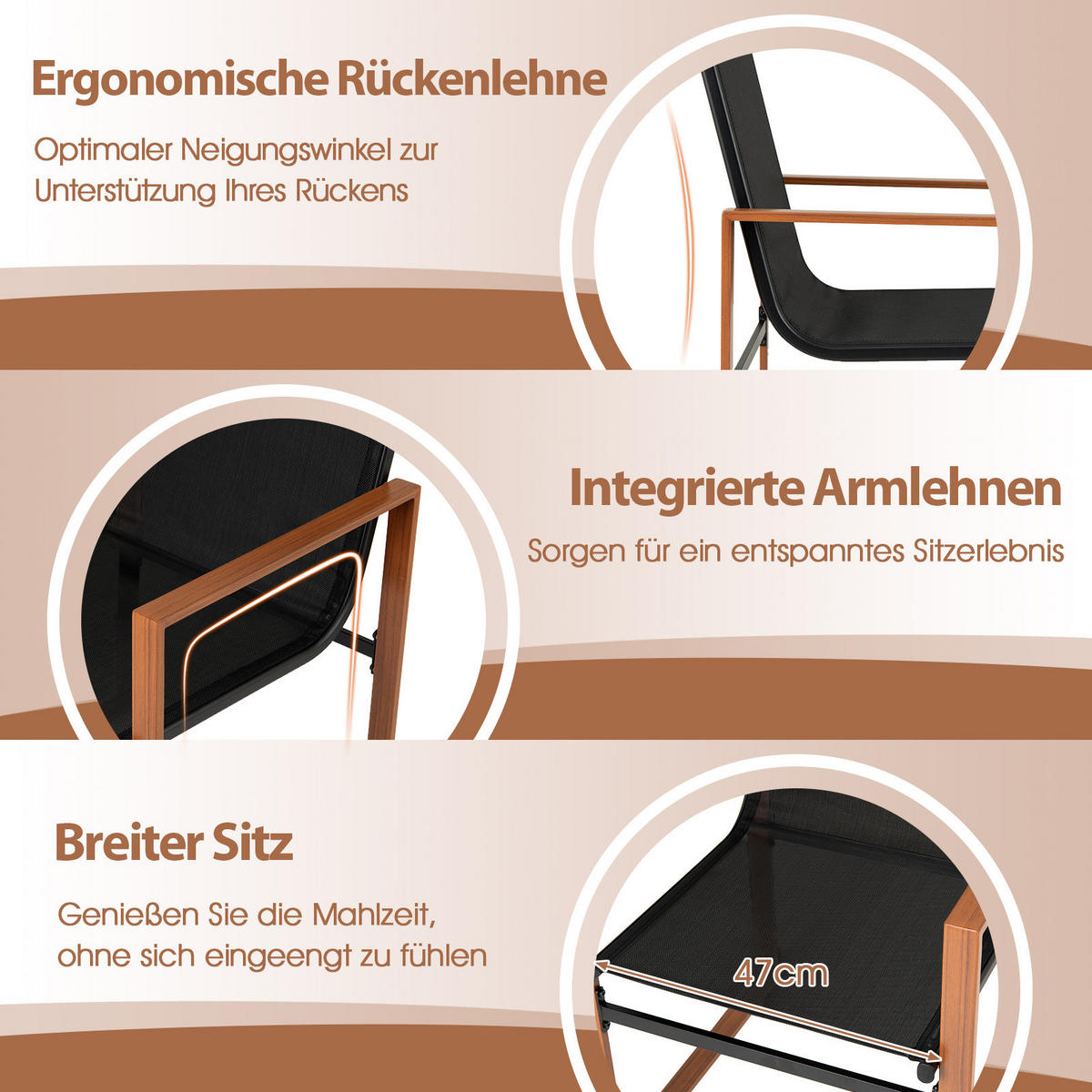 TERRASSENSTUHL Schwarz(2er-Set) - Schwarz, Metall (55.5/86/59cm) - COSTWAY