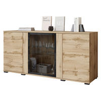 KOMMODE Caro SB 154 4D - Eiche Wotan/Schwarz, Holzwerkstoff/Kunststoff (150/70/40cm) - MIRJAN24