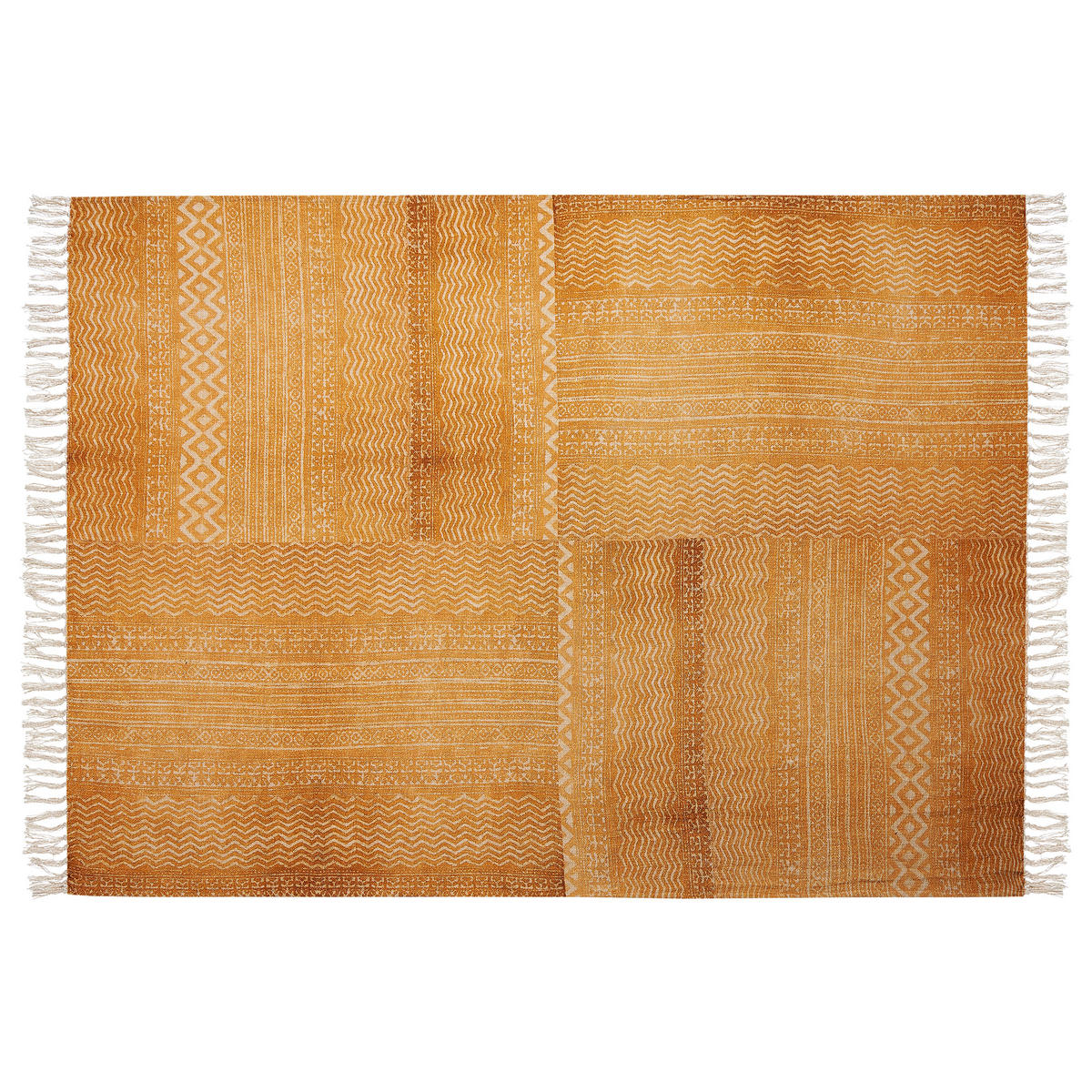 DECKE Senfgelb Firozabad 130/180 cm - Dunkelgelb, Naturmaterialien/Textil (130/180cm) - Beliani