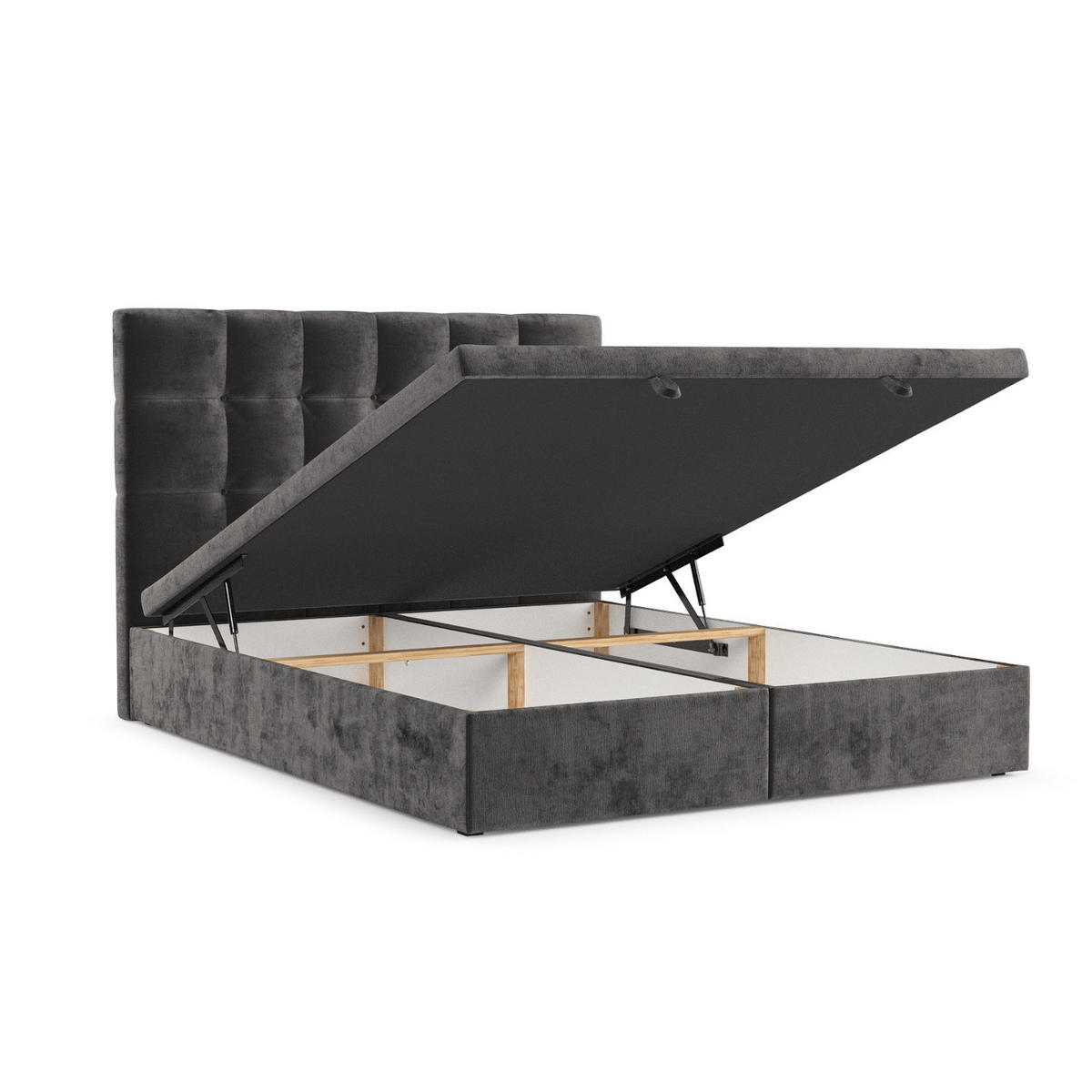 POLSTERBETT Guam mit Stauraum 200/200 cm Stahl im Lotta Stoff - Schwarz/Graphitfarben, Holz/Holzwerkstoff (200/200cm) - AltaBeds