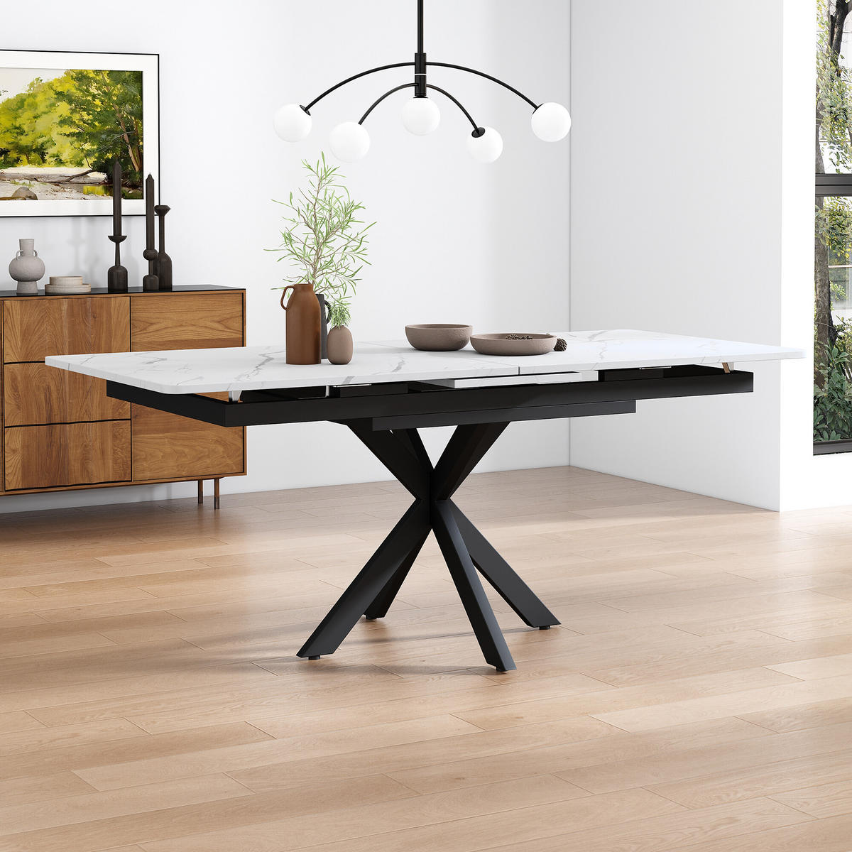 ESSTISCH Weiß und Schwarz 150-180/70/76 cm - Weiß, Holzwerkstoff (180/70/76cm) - Urban Meuble