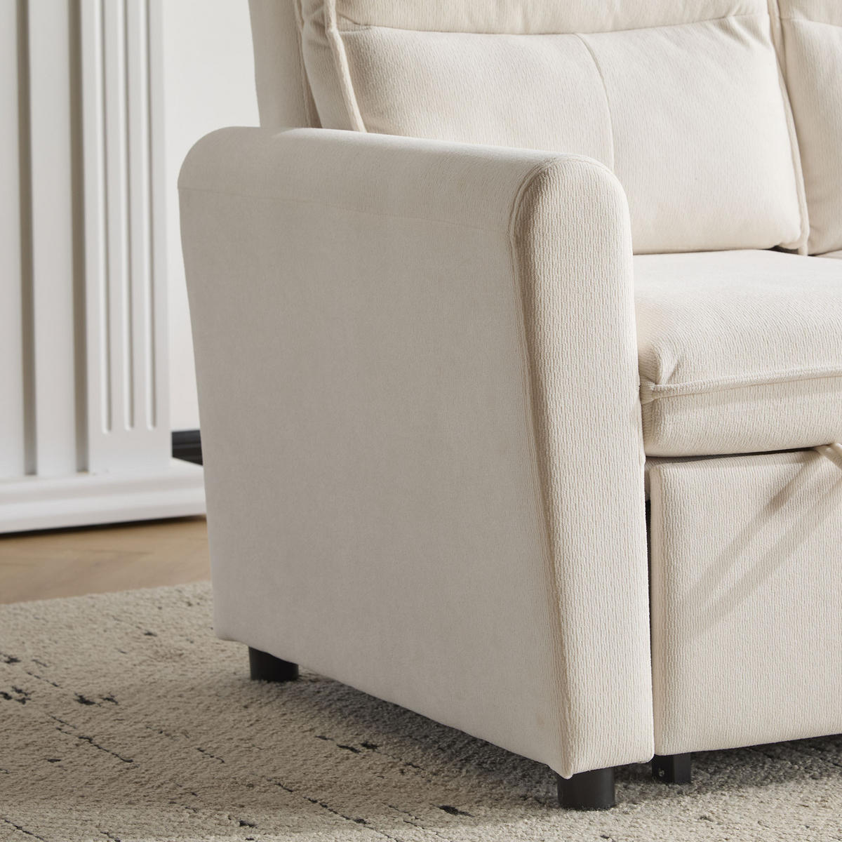 SCHLAFSOFA 2-Sitzer mit Ausziehfunktion und verstellbarer Rückenlehne Samt Beige 174/103/44 cm - Beige, Kunststoff (127/87/90cm) - OKWISH