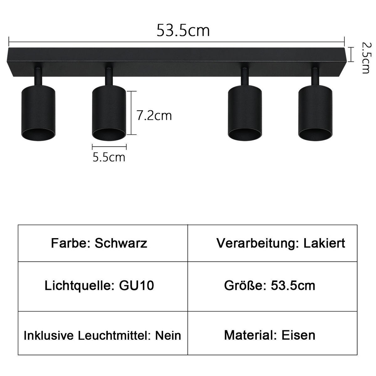 STRAHLER Apolda 4-flammig 53.5/5/14.4 cm - Schwarz, Metall (53.5/5/14.4cm) - Nettlife