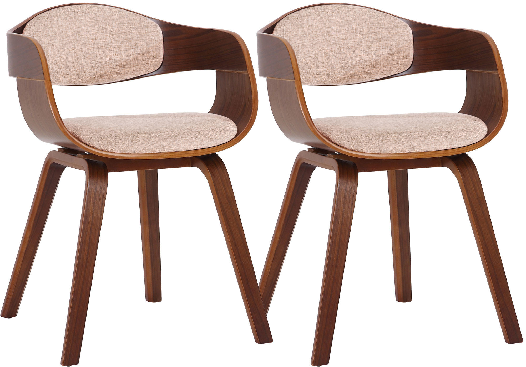 ARMLEHNENSTUHL 2er Set Stoff Walnuss/Creme - Walnussfarben/Creme, Holz/Textil (49/73/46cm) - CLP