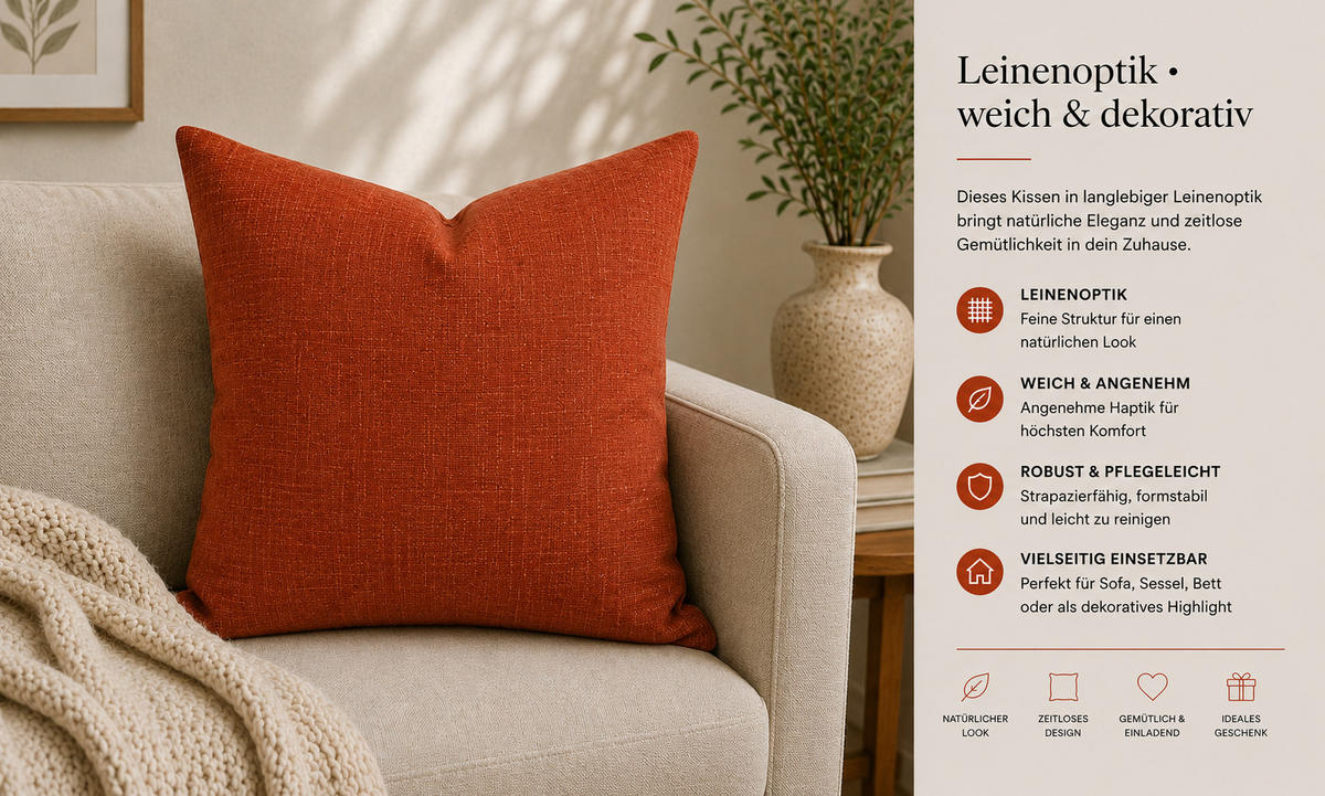 KISSENBEZUG Leinenoptik 40/40 cm Terracotta - Terracotta, Textil (40/40cm) - TiborTex