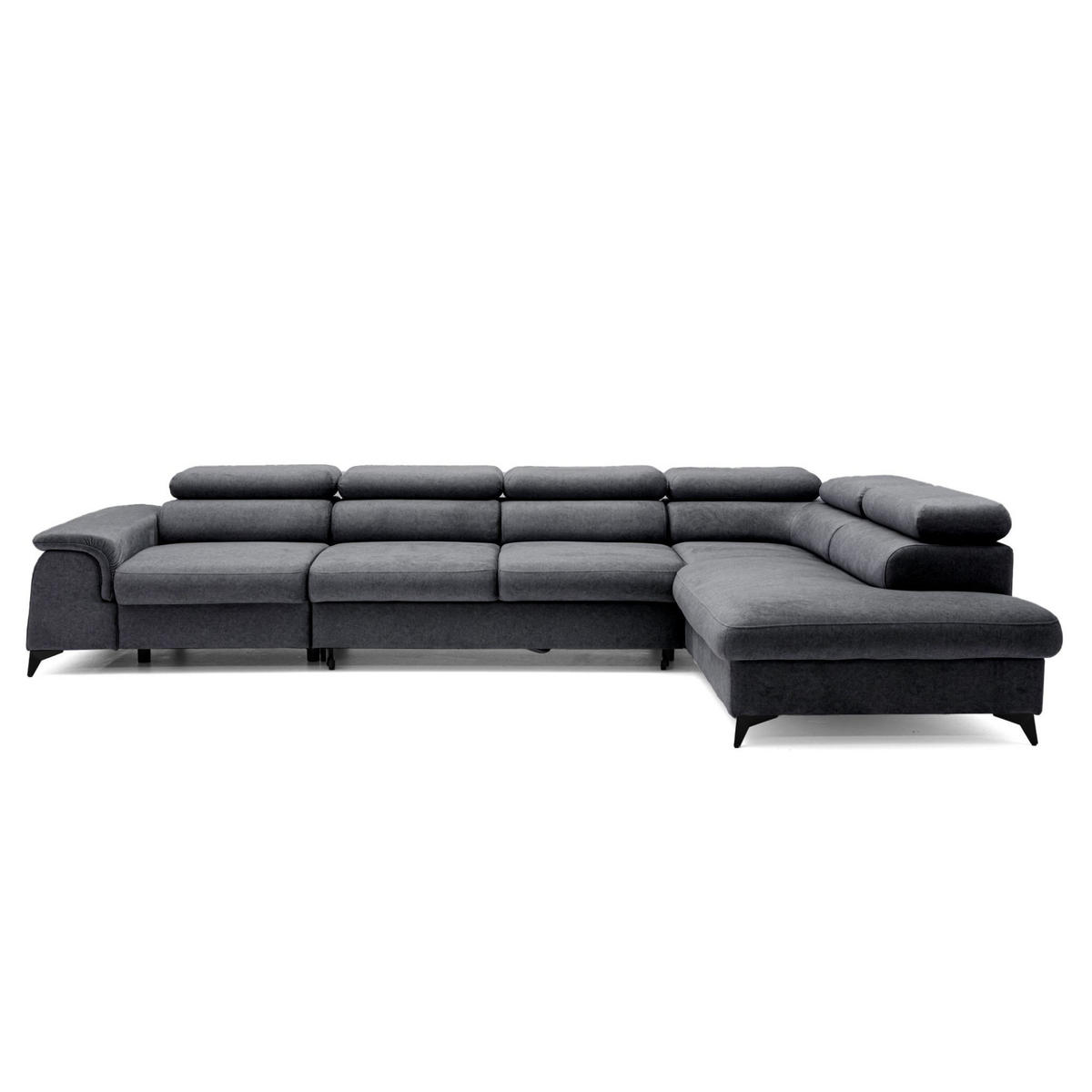 ECKSOFA PLAZA MAXI Rechts mit Schlaffunktion 127x195 Velours Dunkelgrau - Dunkelgrau/Schwarz, Holz/Textil (203/350cm) - Muffo