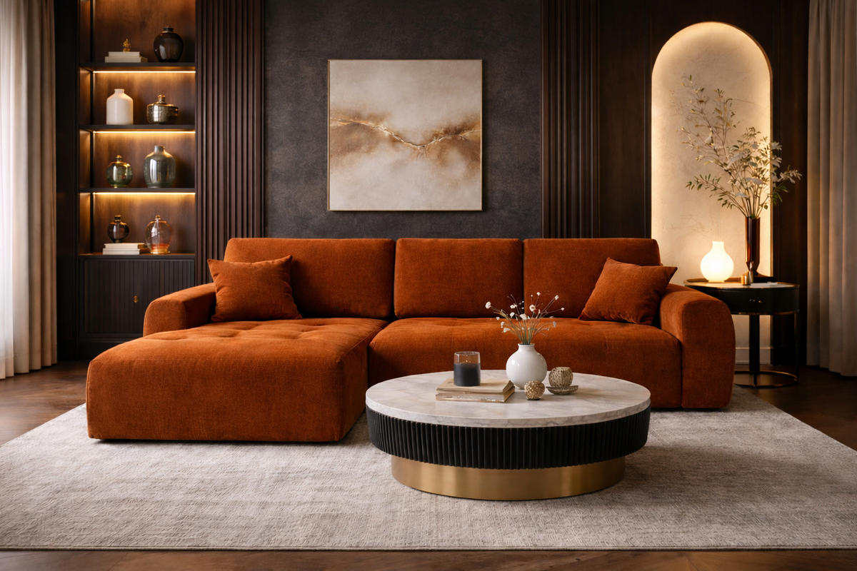 ECKSOFA Mit Schlaffunktion Und Bettkasten L-Form Ivo XL, Veloursstoff Salvador, Braun, Links - Braun, Holz (280/142cm) - Kaiser Möbel