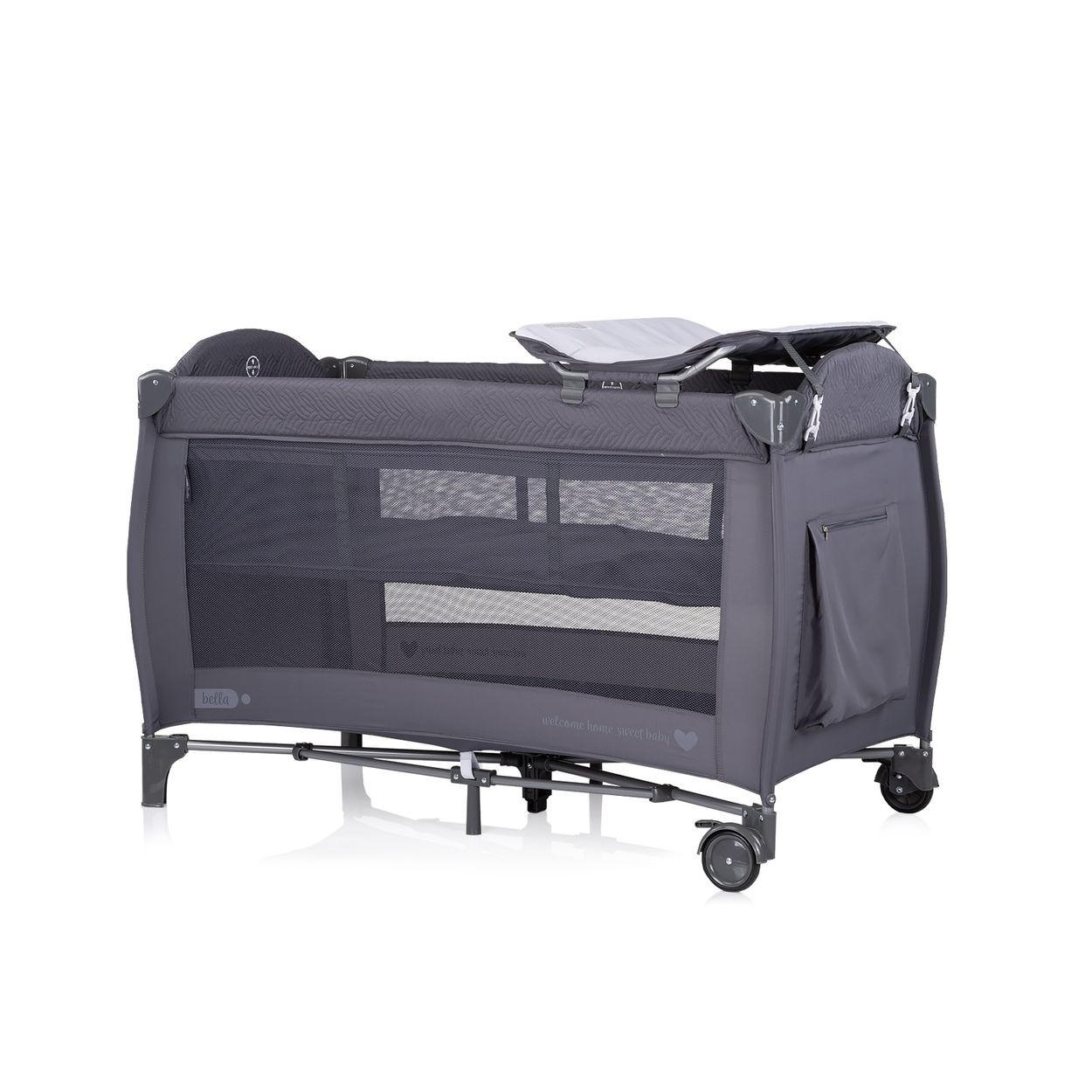 REISEBETT Bella grau gemustert 2 Ebenen seitlicher Eingang Musikmobile Wickelauflage - Grau, Kunststoff (60/120cm) - Chipolino