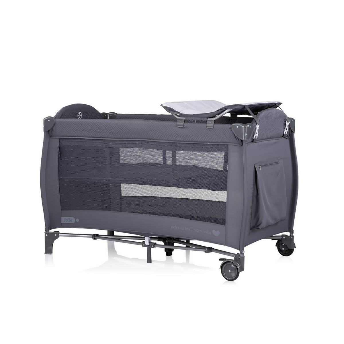 REISEBETT Bella grau gemustert 2 Ebenen seitlicher Eingang Musikmobile Wickelauflage - Grau, Kunststoff (60/120cm) - Chipolino