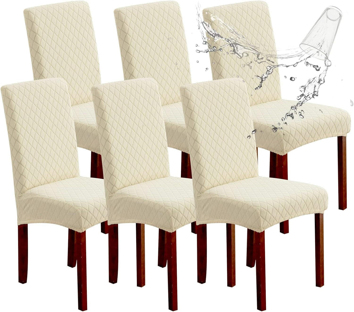 STUHLHUSSE Premium Wasserdicht Stretch Stuhlbezug Beige 6 Stück - Beige, Textil (45/45cm) - Kaket