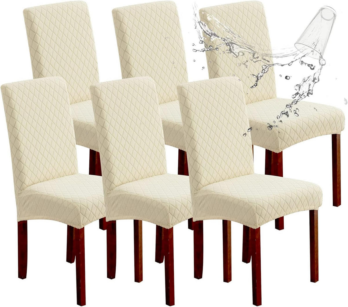 STUHLHUSSE Premium Wasserdicht Stretch Stuhlbezug Beige 6 Stück - Beige, Textil (45/45cm) - Kaket