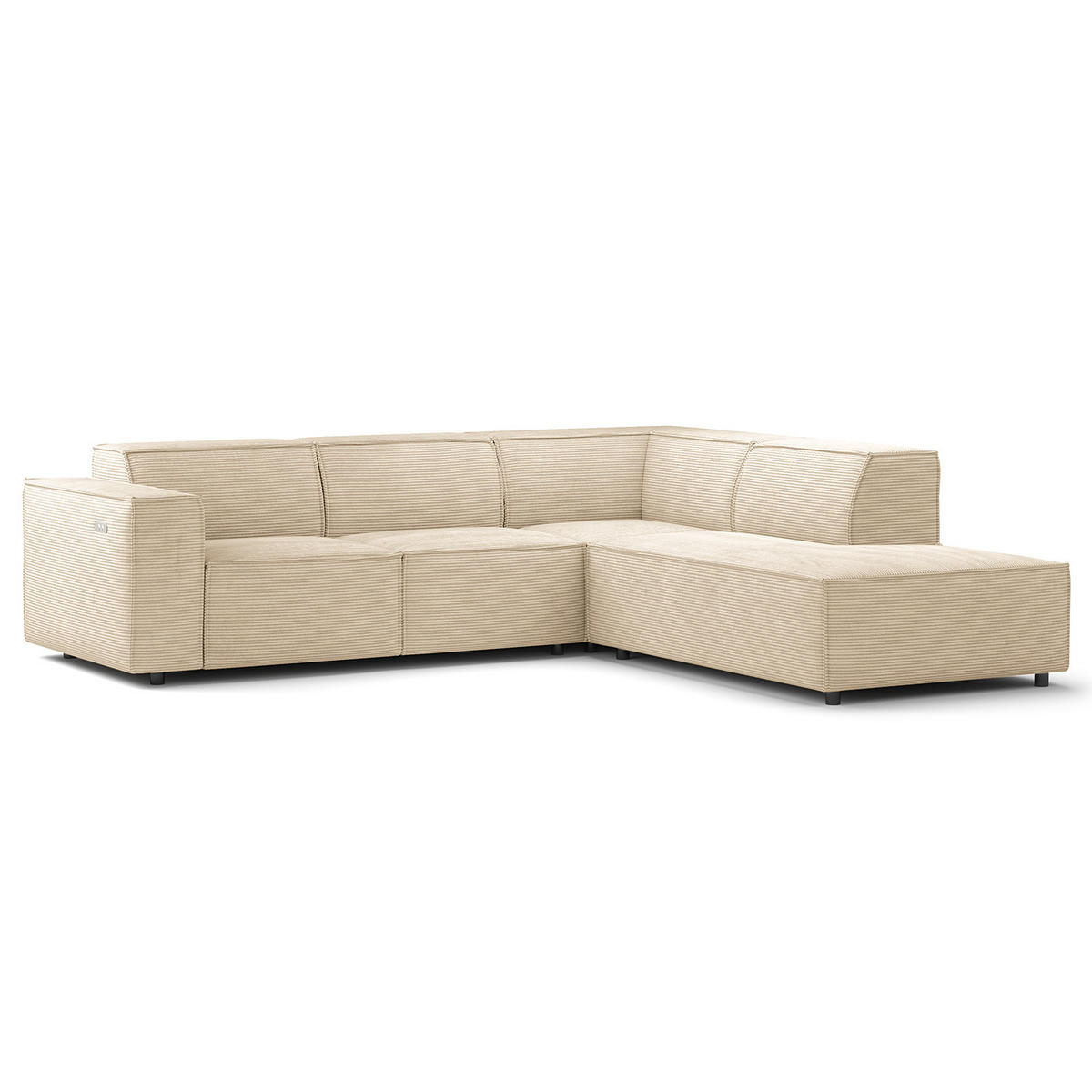 ECKSOFA mit Ottomane - Beige/Schwarz, Kunststoff/Textil (260/234cm) - home24