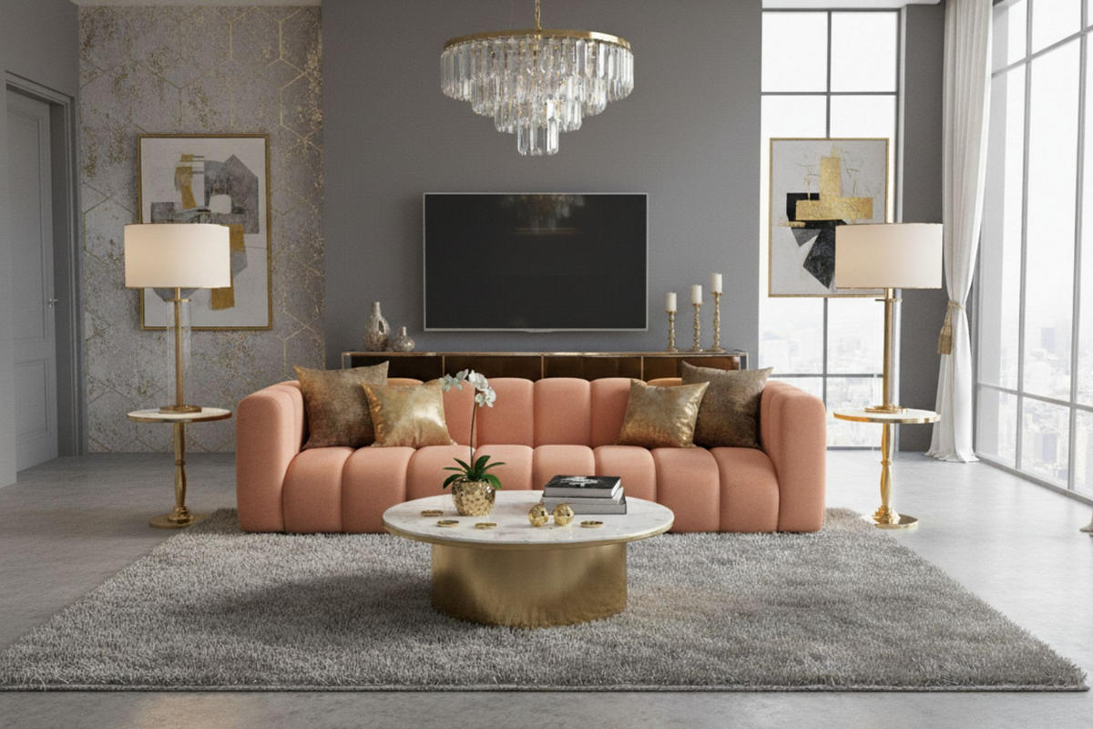 COUCH, Viersitzer-Sofa Grand, Veloursstoff Salvador, Rosa - Rosa, Holz (290/70/93cm) - Kaiser Möbel