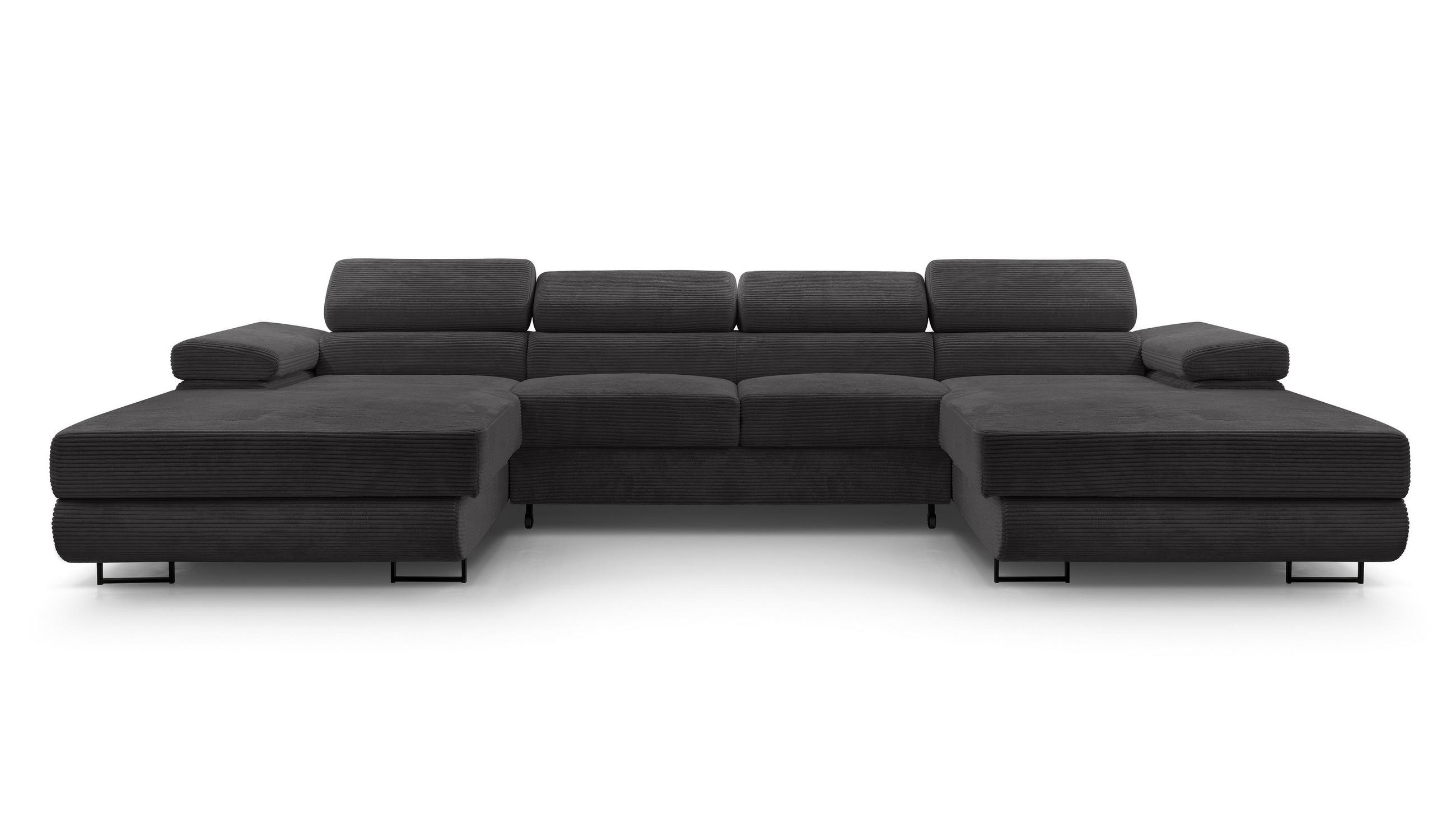 WOHNLANDSCHAFT Arborio Dunkelgrau 352/202/90 cm mit Schlaffunktion - Schwarz, Textil/Metall (352/90/202cm) - AX Living