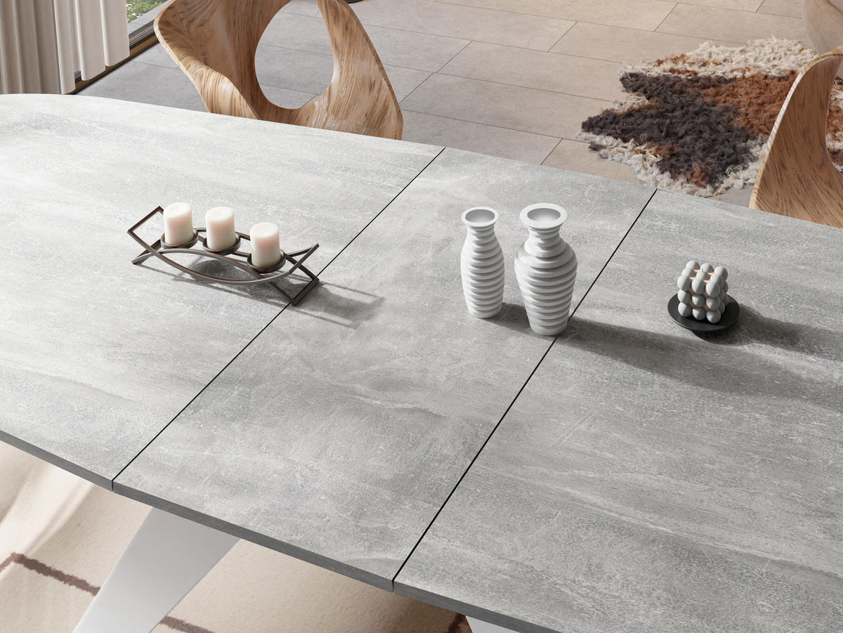 ESSTISCH Fatina rechteckig ausziehbar, Grauer Beton 160-198/90/76 cm - Hellgrau/Weiß, Holzwerkstoff/Metall (160/80/76cm) - WFL GROUP