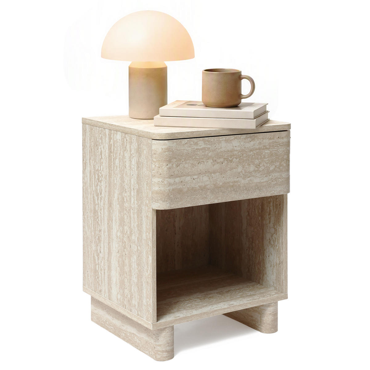 NACHTTISCH in Travertin-Optik | B53 x T45 x H50 cm - Beige, Holzwerkstoff (40/54/40cm) - Hometopia