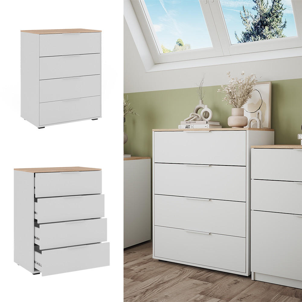 KOMMODE Betti Weiß/Sonoma 120 x 83.6 cm mit 4x Schublade - Weiß/Sonoma Eiche, Holzwerkstoff (30/83.6/120cm) - Vicco