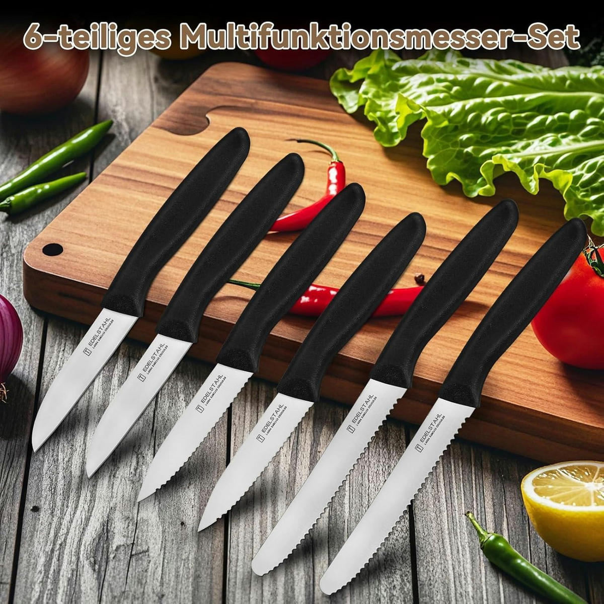 KÜCHENMESSER Set 6-teilig Schwarz - Schwarz, Metall (22.5cm)