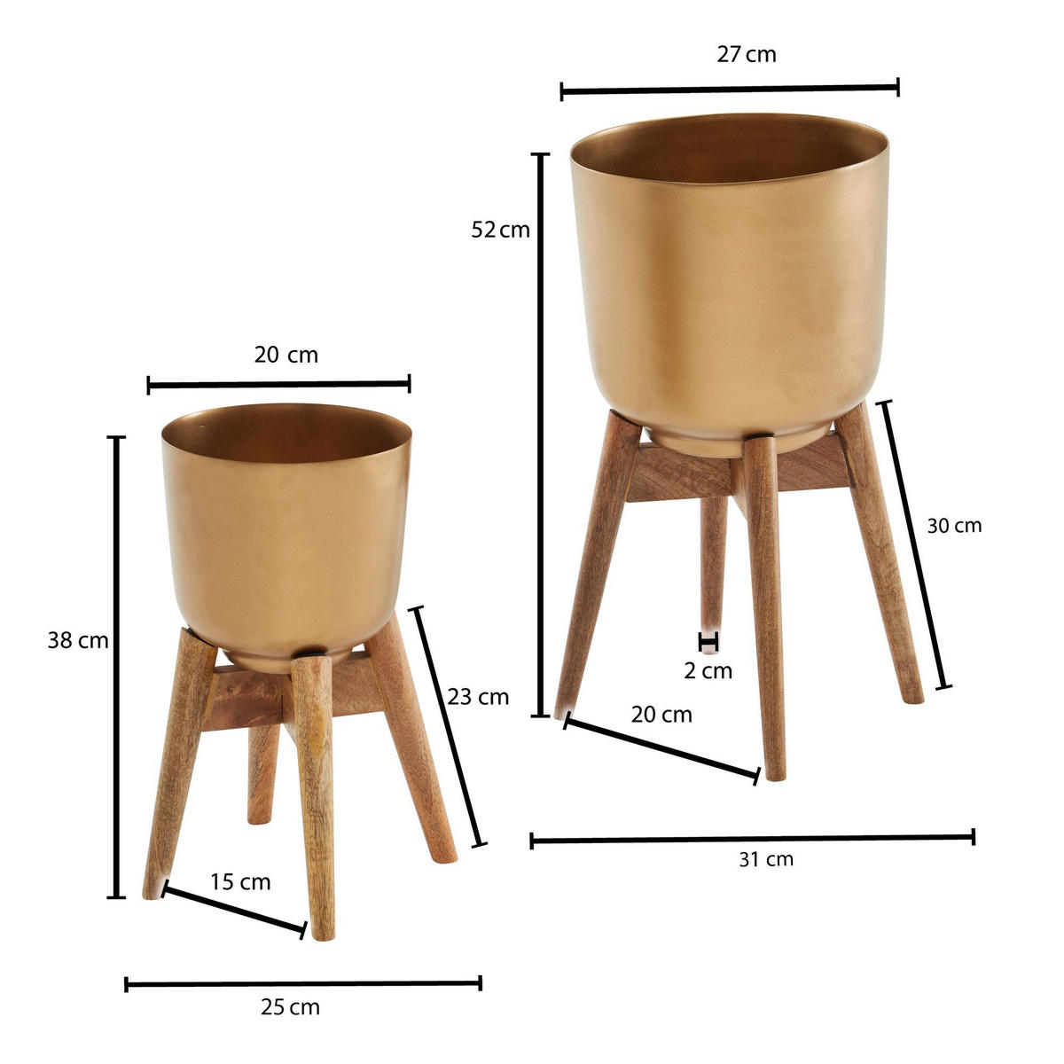 PFLANZKÜBEL Set Alu und Holz Gold/Braun modern 2-teilig - Goldfarben, Metall (51cm) - KADIMA DESIGN