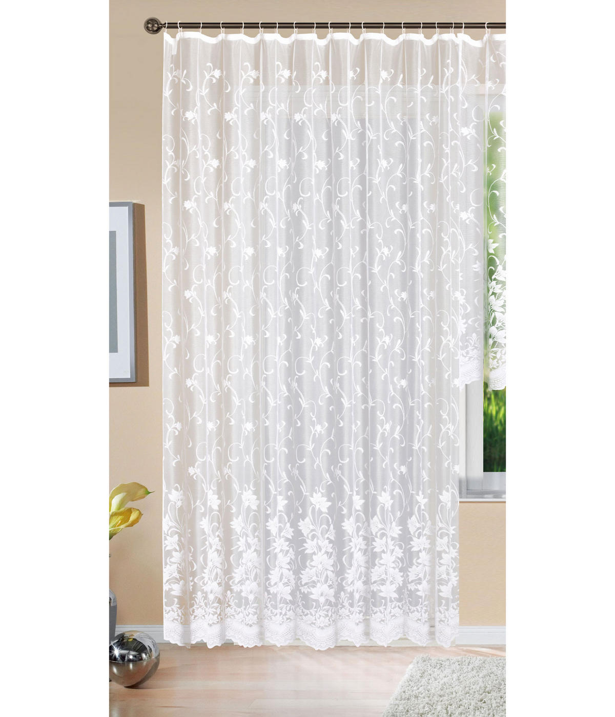 VORHANG BLUMENMUSTER HxB 245x300 cm Weiß - Weiß, Textil (300/245cm) - Gardinenbox