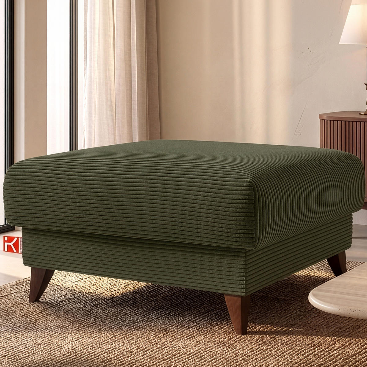 HOCKER GUSTAVO II, Olivgrün - Braun/Olivgrün, Holz/Holzwerkstoff (92/49/92cm) - KONSIMO®