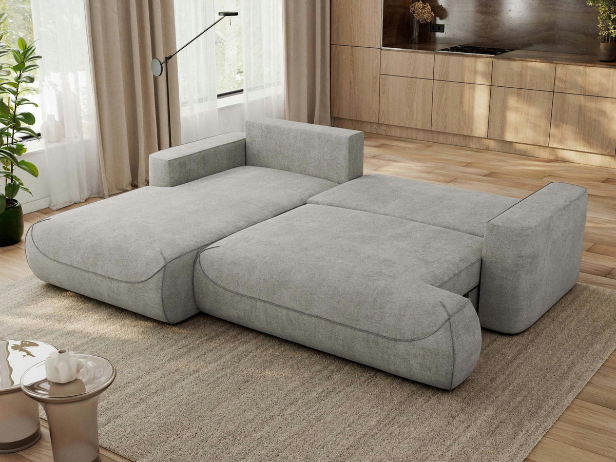 ECKSOFA OVO L Hellgrau Struktur - Links Seite - Hellgrau/Schwarz, Kunststoff/Textil (271/195cm) - MKS