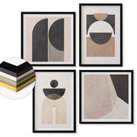 WANDBILDER 4er-Set - 50x50 cm & 40x60 cm Schwarzer Rahmen - Abstrakte Formen beige braun - Schwarz, Kunststoff (50/50cm) - ArtPrintCave