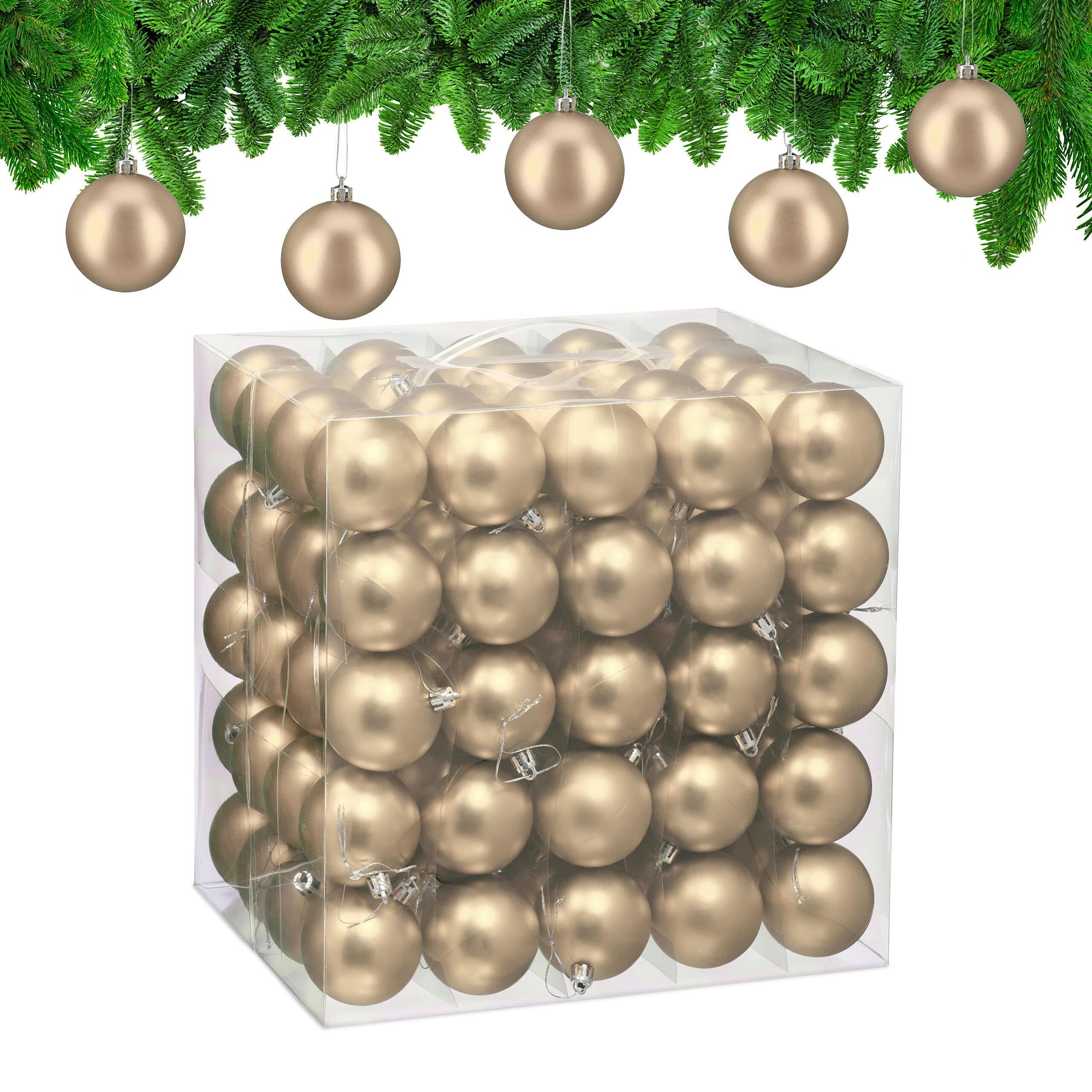 100XWEIHNACHTSKUGELN - Creme, Kunststoff (6/7/6cm) - Relaxdays