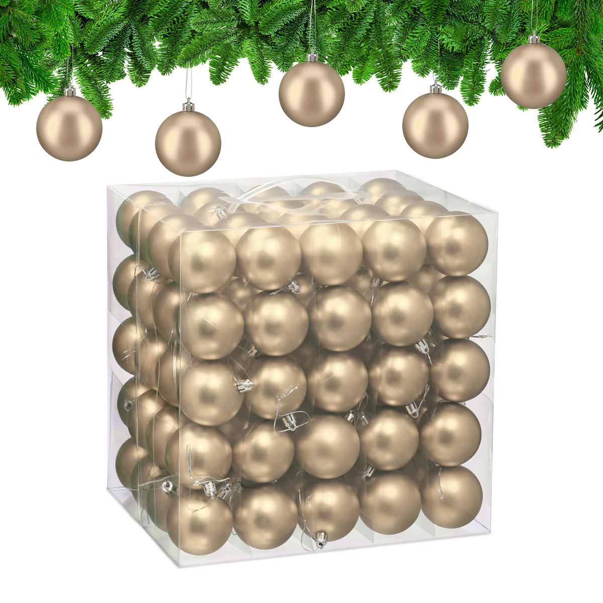 100XWEIHNACHTSKUGELN - Creme, Kunststoff (6/7/6cm) - Relaxdays