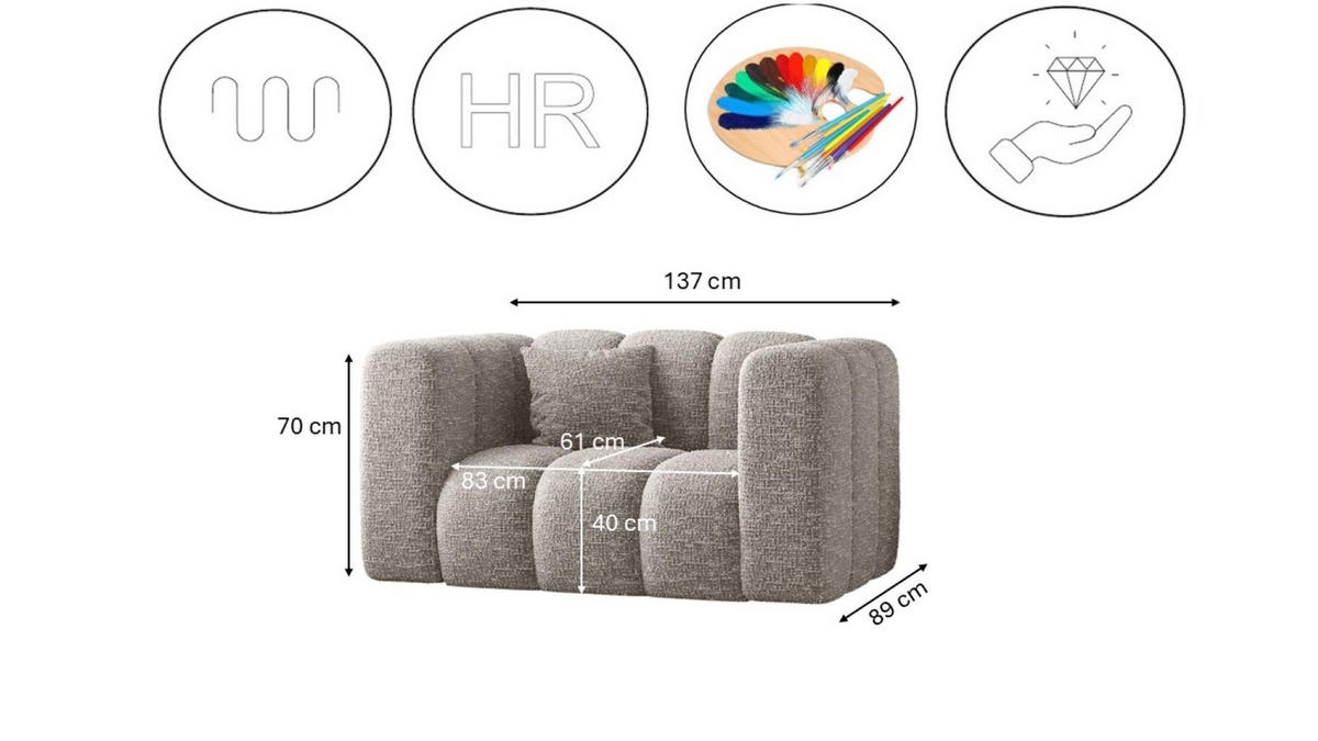 SESSEL Sofa Grand modular stoff Haga Hellgrau - Hellgrau, Holz (137/70/89cm) - Kaiser Möbel