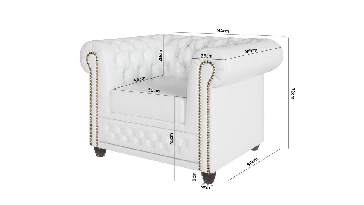 CHESTERFIELD-SESSEL Morin Weiß vegan Leder - Braun/Weiß, Holz/Textil (94/72/86cm) - S-Style Möbel