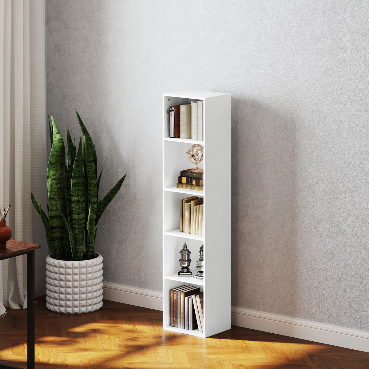 BÜCHERREGAL mit Verstellbare Ablage, Weiß - Weiß, Karton (24/133.5/30cm) - HOMCOM