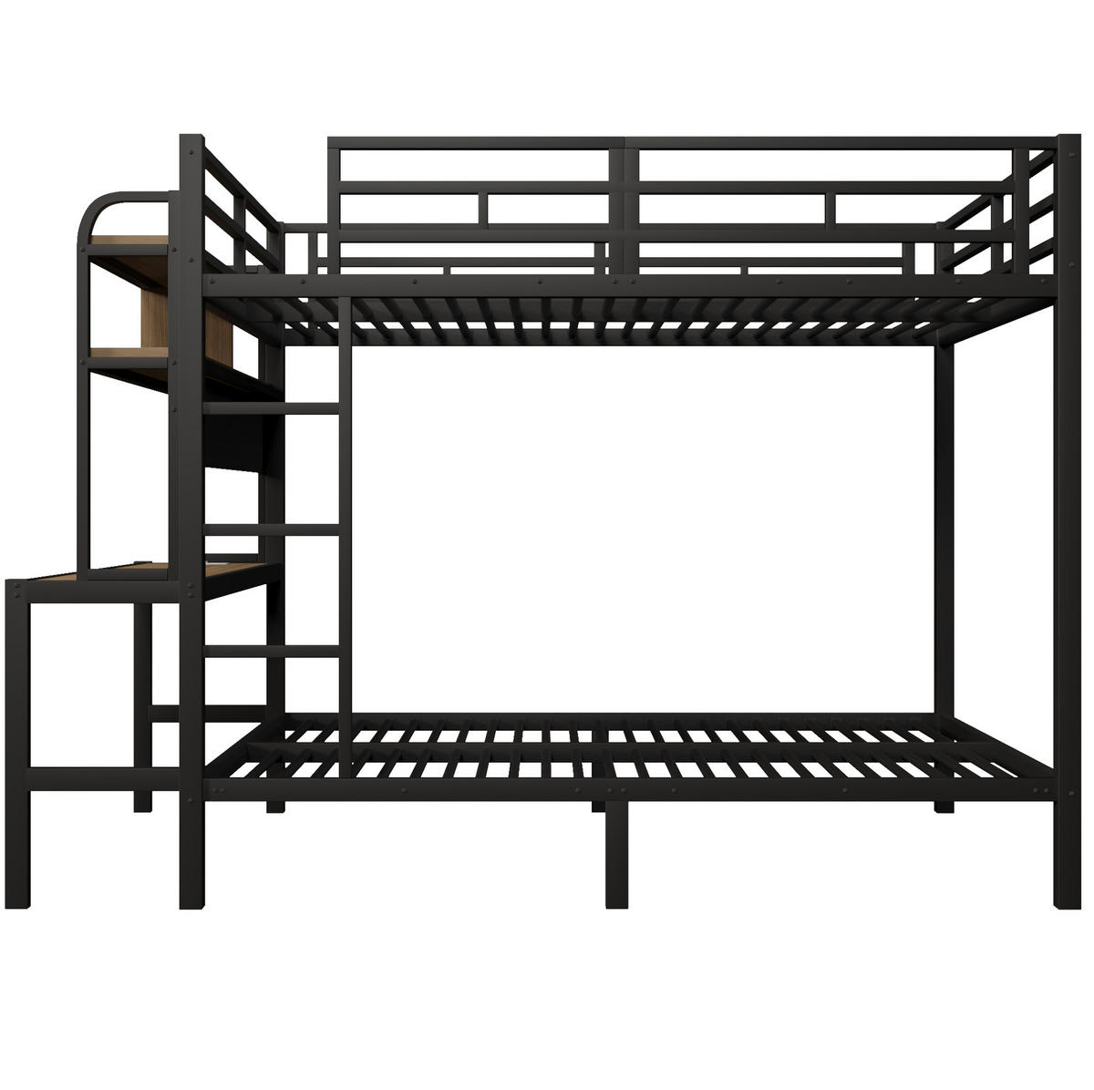 ETAGENBETT aus Metall und MDF 140x200 cm Schwarz mit Schreibtisch, Ablagefächern, LED-Lichtleiste und USB-Anschluss - Schwarz, Metall (140/200cm) - Modfu