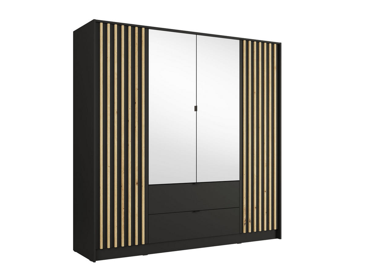 KLEIDERSCHRANK Onyx Schwarz 200/200,5/54,5 - Schwarz, Holzwerkstoff (200/201/55cm) - RAUMHIRSCH FURNITURE